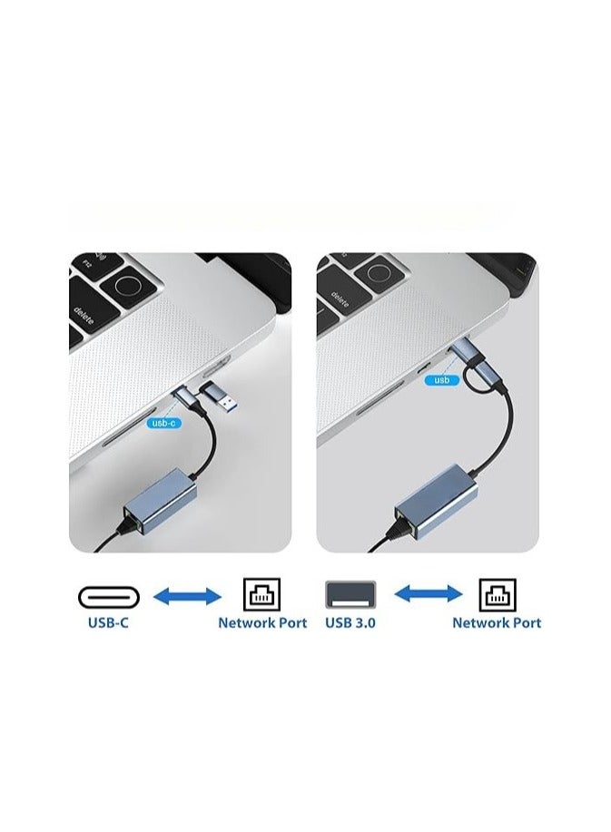 USB 3.0 to Ethernet Adapter with USB-C to RJ45 – Wired Network Support 10/100/1000Mbps – Compatible with Windows, Mac, Linux  - Image 2