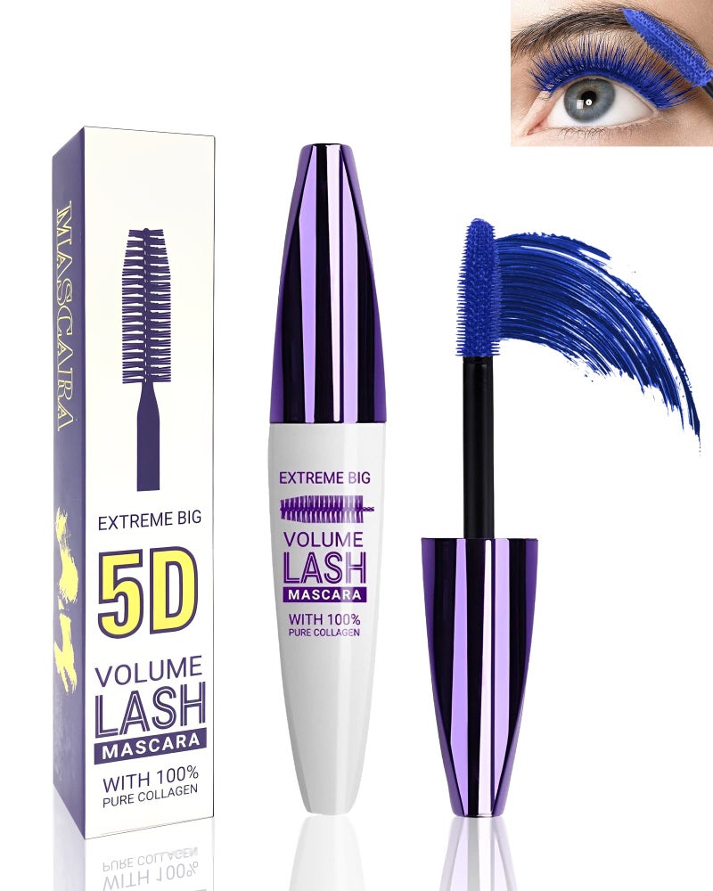 LYSdefeu 5D Blue Mascara Volume and Length,Longlasting Waterproof Smudge-proof Colored Mascara for Eyelashes,Volumizing Lengthening Curling rimel de pestaÃ±as,Cosplay Party Stage Use,Makeup Gift for Women Girl - Image 1