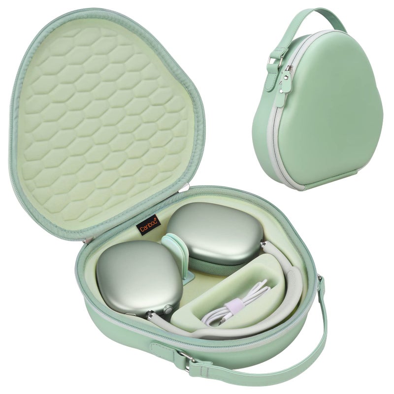 Canboc Airpods Max Case for Apple AirPods Max Headphone, Hard Carrying Smart Headphones Case, Extra Space fits Cable, Charger, Green (PU) - Image 1