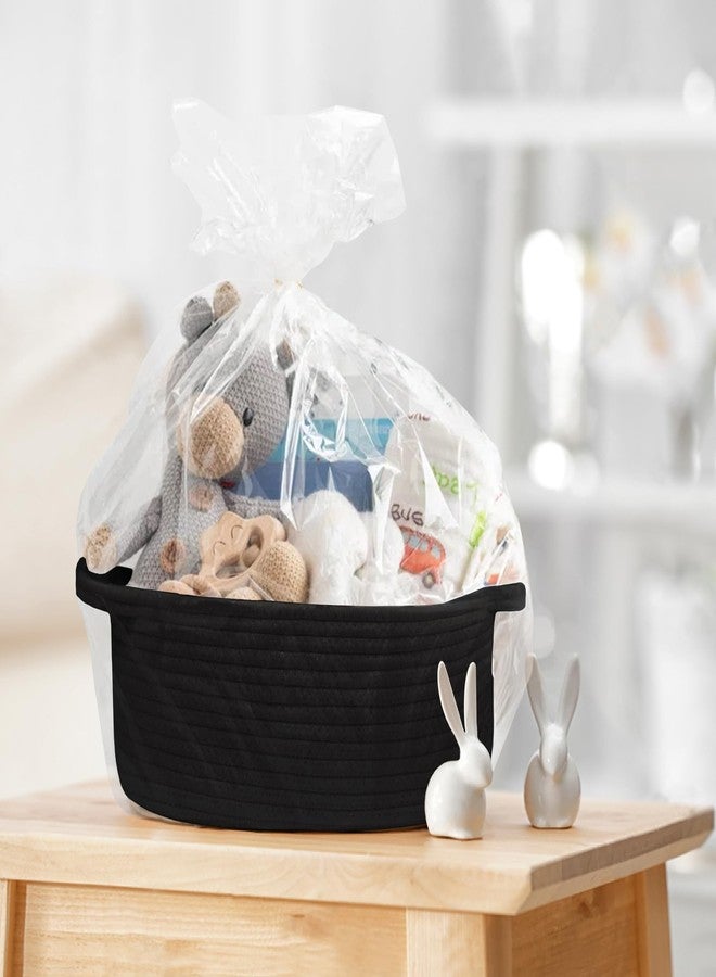 HONCESTA Small Woven Gift Basket, Baskets for Gifts Empty, Cotton Rope Cat Dog Toy Bin Box, Nursery Baby Organizer, Wicker Easter Basket with Handle, Shelf Storage Bin for Decor, Black, 12"x 8"x 5" - Image 3