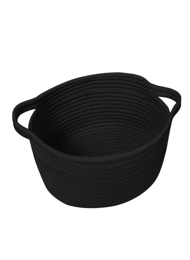 HONCESTA Small Woven Gift Basket, Baskets for Gifts Empty, Cotton Rope Cat Dog Toy Bin Box, Nursery Baby Organizer, Wicker Easter Basket with Handle, Shelf Storage Bin for Decor, Black, 12"x 8"x 5" - Image 1