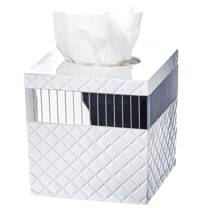 QUILTED MIRROR WHITE TISSUE BOX COVER SQUARE DECORATIVE BATHROOM TISSUE BOX HOLDER MODERN MIRRORED TISSUES CUBE BOX COVER WITH DURABLE BOTTOM SLIDER