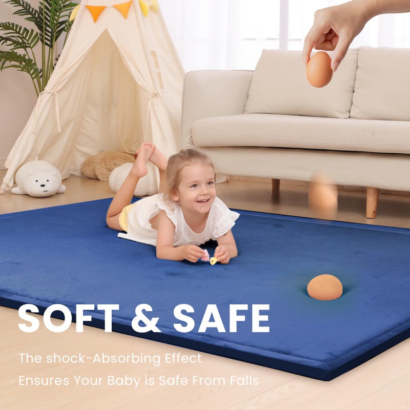 Huloo Sleep Baby Play Mat for Floor,1.3" Thick Memory foam Tummy Time Mat,Soft Coral Velvet Nursery Rug,Extra Large Non Slip Crawling Mat for Toddlers,Infants,kids,Yoga Mat,Tatami Mat for Living Room(Royal Blue) - Image 4