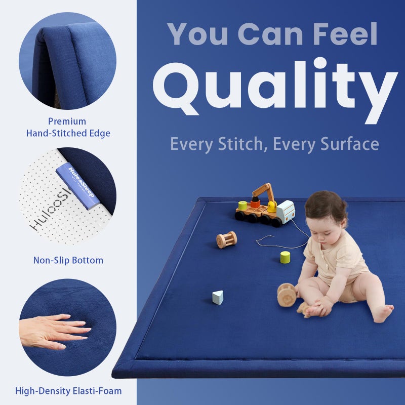 Huloo Sleep Baby Play Mat for Floor,1.3" Thick Memory foam Tummy Time Mat,Soft Coral Velvet Nursery Rug,Extra Large Non Slip Crawling Mat for Toddlers,Infants,kids,Yoga Mat,Tatami Mat for Living Room(Royal Blue) - Image 2