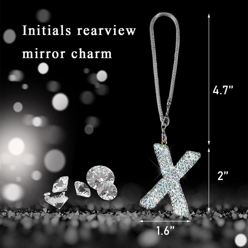 DXNQ Bling Initial Car Rear View Mirror Ornament, Crystal Sparkling Cute Letter Charm Pendant Auto Decor, Hanging Lucky Diamond Initial Charm Car Mirror Bag Ornament for Girl Women (Letter X) - Image 2