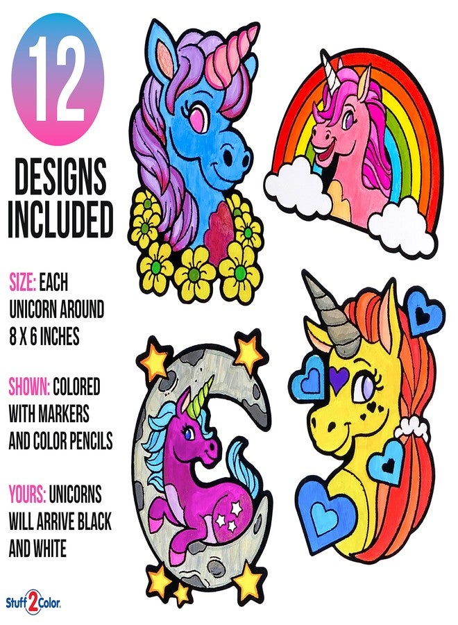 Stuff2Color Color Your Own Velvet Unicorns - 12 Pack - Beautiful Arts and Crafts Coloring Fun for All Ages - Decorate Your Room, Color with Friends, Party Favors and Activities (All Unique Designs) - Image 2