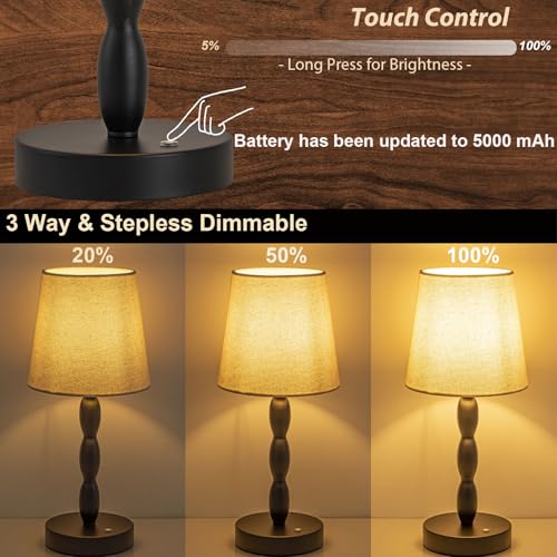 CASTLELIFE Portable Cordless Table LampTouch Desk Lamp Rechargeable Battery Powered 3Level Brightness Stepless Dimmable Bedside Night Lampfor BedroomOutdoorUpdate 5000 mAh Bulb IncludedBlack - Image 3