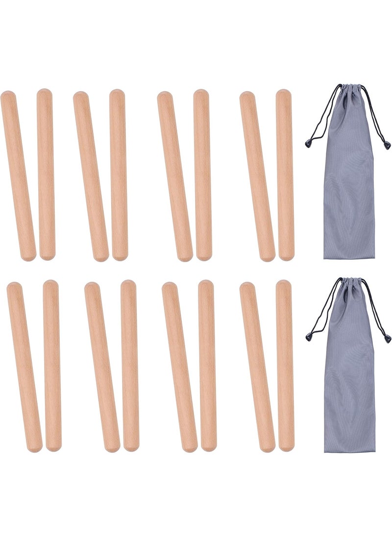 Mihey 8 Pairs 16 Packs Classical Wood Claves Musical Percussion Instrument 8 Inch Natural Hardwood Rhythm Sticks with 2 Carry Bags for Adults and Kids  - Image 1