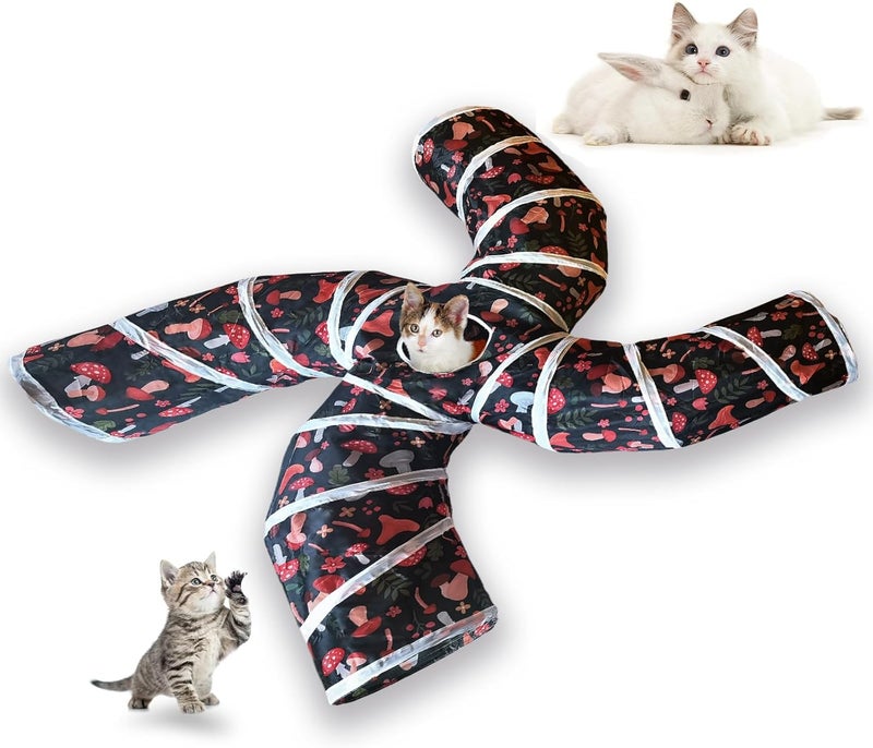 EGETOTA Cat Tunnel for Indoor Cats Large, with Play Ball S-Shape 5 Way Collapsible Interactive Peek Hole Pet Tube Toys, Puppy, Kitty, Kitten, Rabbit (S4 - Mushroom) - Image 1