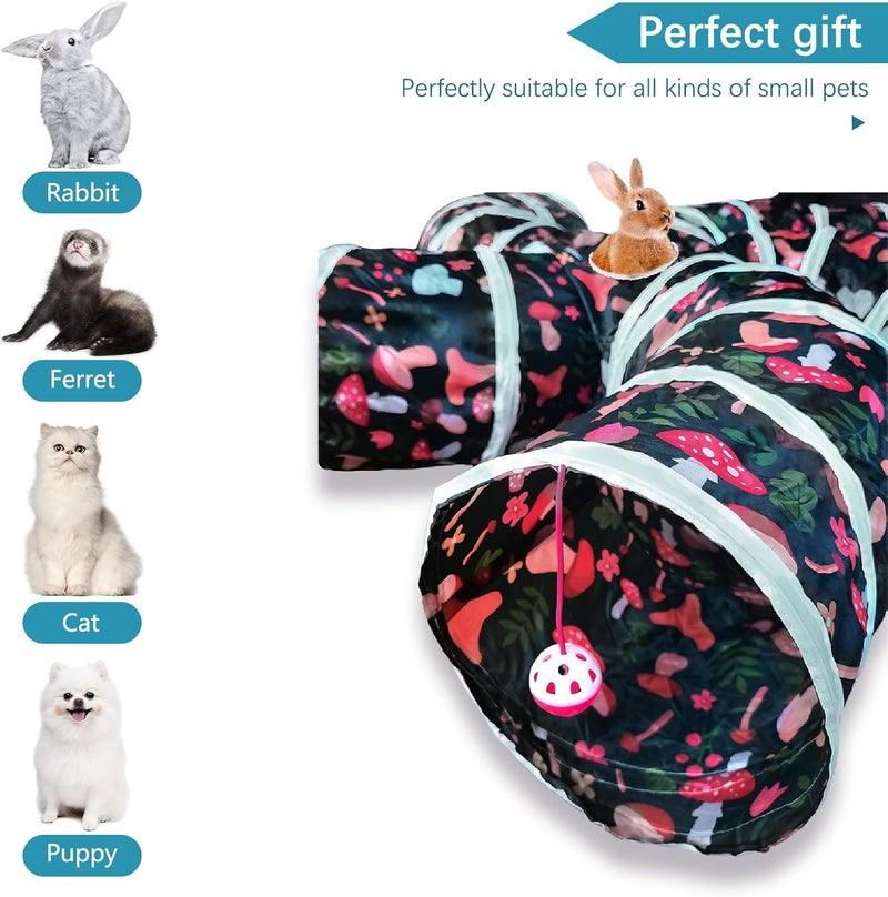 EGETOTA Cat Tunnel for Indoor Cats Large, with Play Ball S-Shape 5 Way Collapsible Interactive Peek Hole Pet Tube Toys, Puppy, Kitty, Kitten, Rabbit (S4 - Mushroom) - Image 2
