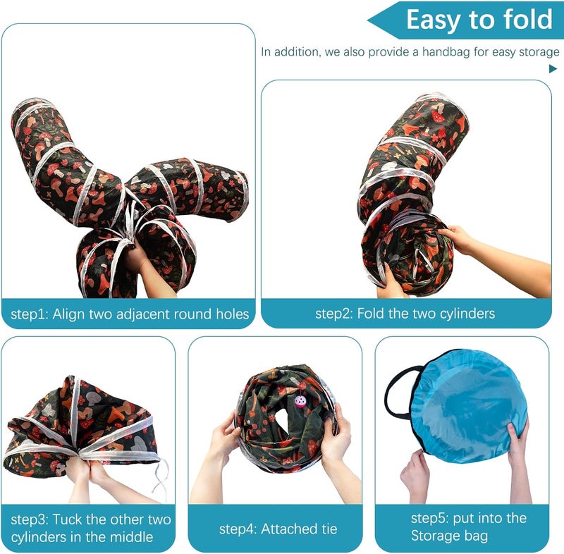EGETOTA Cat Tunnel for Indoor Cats Large, with Play Ball S-Shape 5 Way Collapsible Interactive Peek Hole Pet Tube Toys, Puppy, Kitty, Kitten, Rabbit (S4 - Mushroom) - Image 3