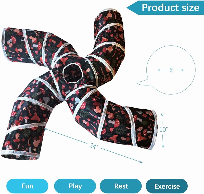 EGETOTA Cat Tunnel for Indoor Cats Large, with Play Ball S-Shape 5 Way Collapsible Interactive Peek Hole Pet Tube Toys, Puppy, Kitty, Kitten, Rabbit (S4 - Mushroom) - Image 4