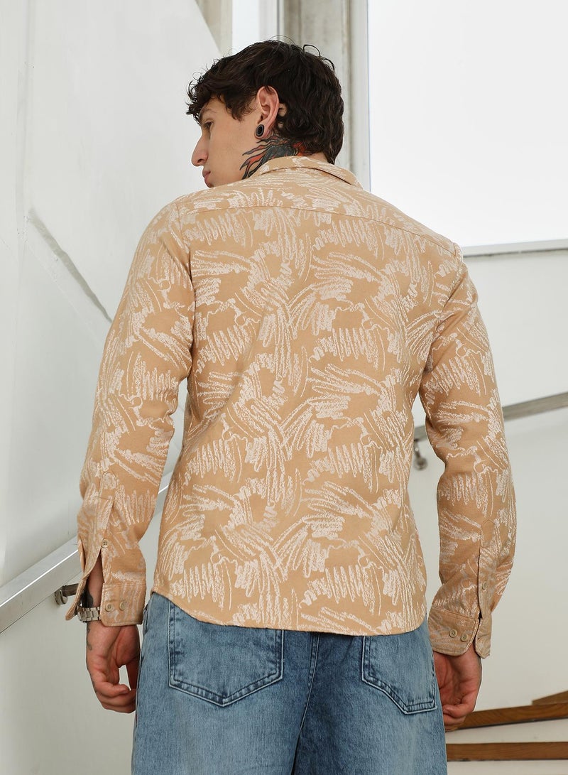Campus Sutra Men's Beige Abstract Printed Full Sleeve Shirt  - Image 5