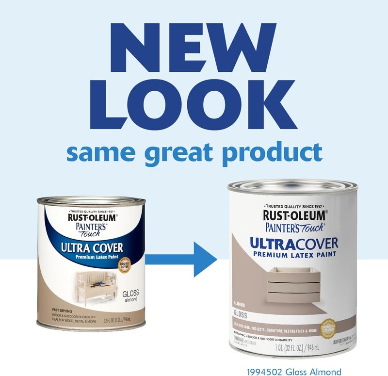 Rust-Oleum Painter's Touch Ultra Cover Premium Latex Paint, Almond, 1 Quart, Gloss Finish - Image 2