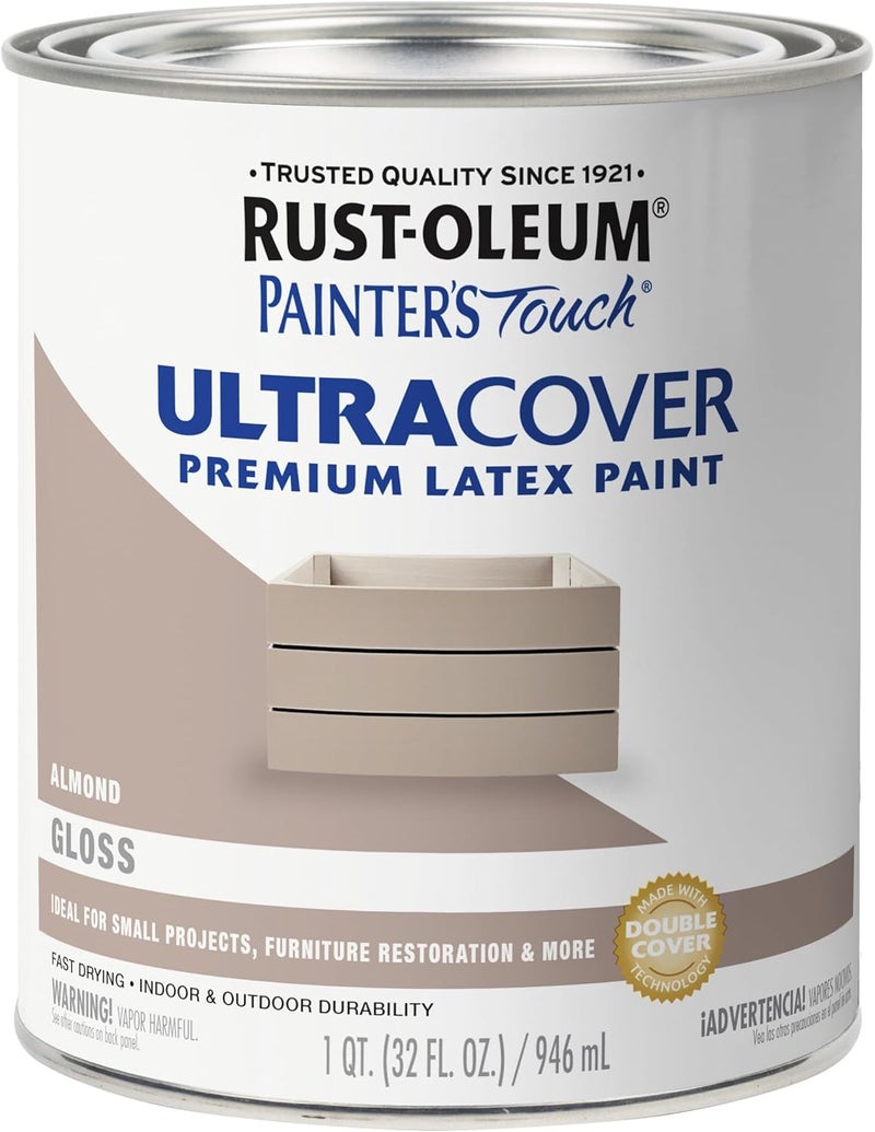 Rust-Oleum Painter's Touch Ultra Cover Premium Latex Paint, Almond, 1 Quart, Gloss Finish - Image 1