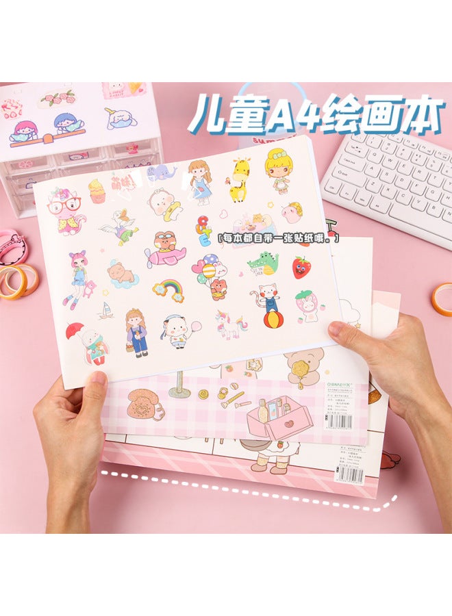 Fiber Cartoon Picture Book A4 Cute Crystal Pattern Children's Art Blank Picture Book With Stickers Student Creative Stationery - Image 2