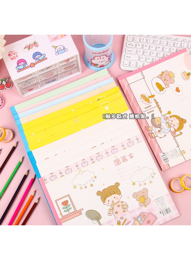 Fiber Cartoon Picture Book A4 Cute Crystal Pattern Children's Art Blank Picture Book With Stickers Student Creative Stationery - Image 4