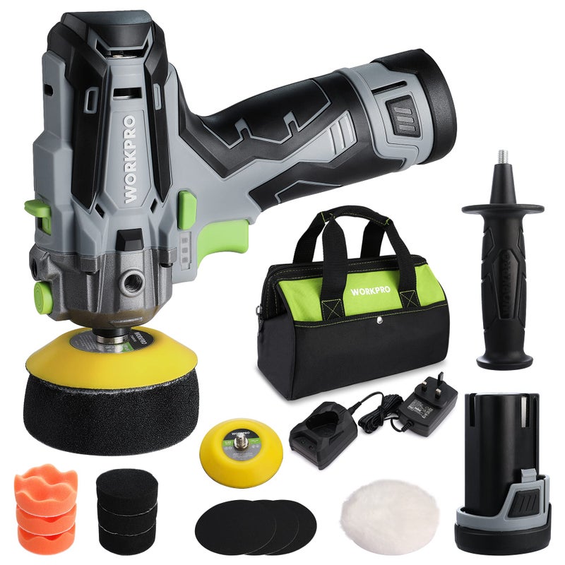 WORKPRO Cordless Buffer Polisher, 12V Mini Polisher Kit with 2 Li-ion Batteries, Variable Speed Buffer & Sander Machine Kit, Ideal for Car Detailing, Sanding, Polishing, Waxing - Image 1