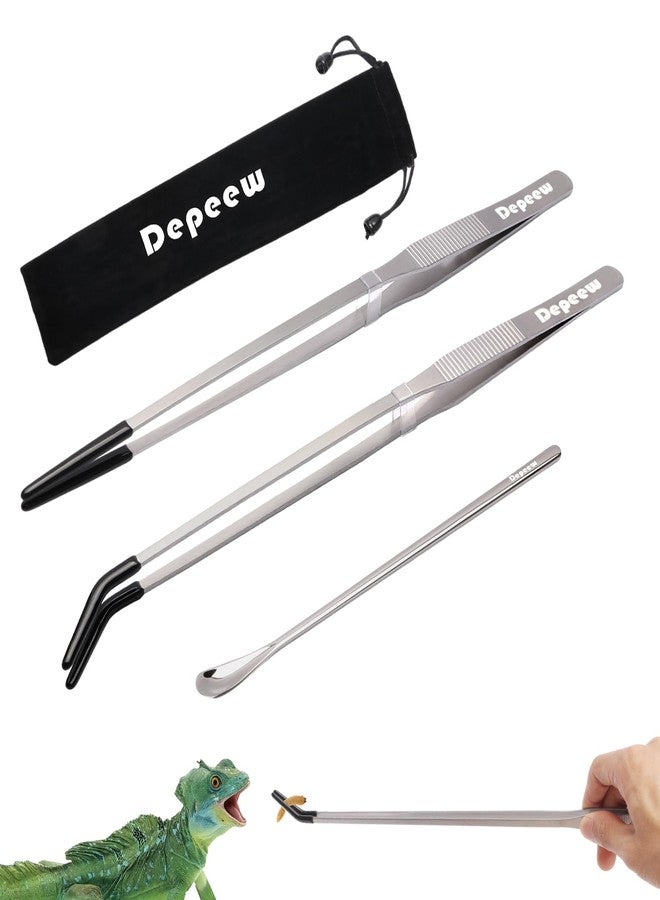 Depeew Reptile Feeding Tongs Long Tweezers, 4 Pack Stainless Steel Reptile Tweezers Set, 10.6" Straight & Curved Tweezers with Soft Rubber Tip, for Aquarium Terrarium, Crafts, Reptile Tank Accessories - Image 1