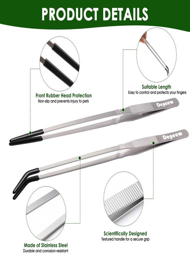 Depeew Reptile Feeding Tongs Long Tweezers, 4 Pack Stainless Steel Reptile Tweezers Set, 10.6" Straight & Curved Tweezers with Soft Rubber Tip, for Aquarium Terrarium, Crafts, Reptile Tank Accessories - Image 3
