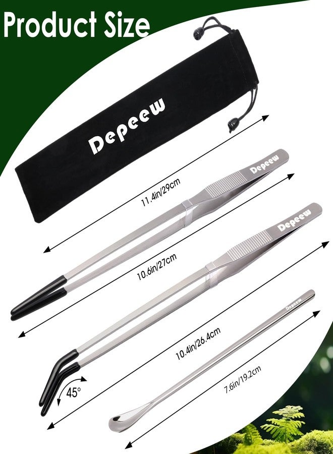 Depeew Reptile Feeding Tongs Long Tweezers, 4 Pack Stainless Steel Reptile Tweezers Set, 10.6" Straight & Curved Tweezers with Soft Rubber Tip, for Aquarium Terrarium, Crafts, Reptile Tank Accessories - Image 4