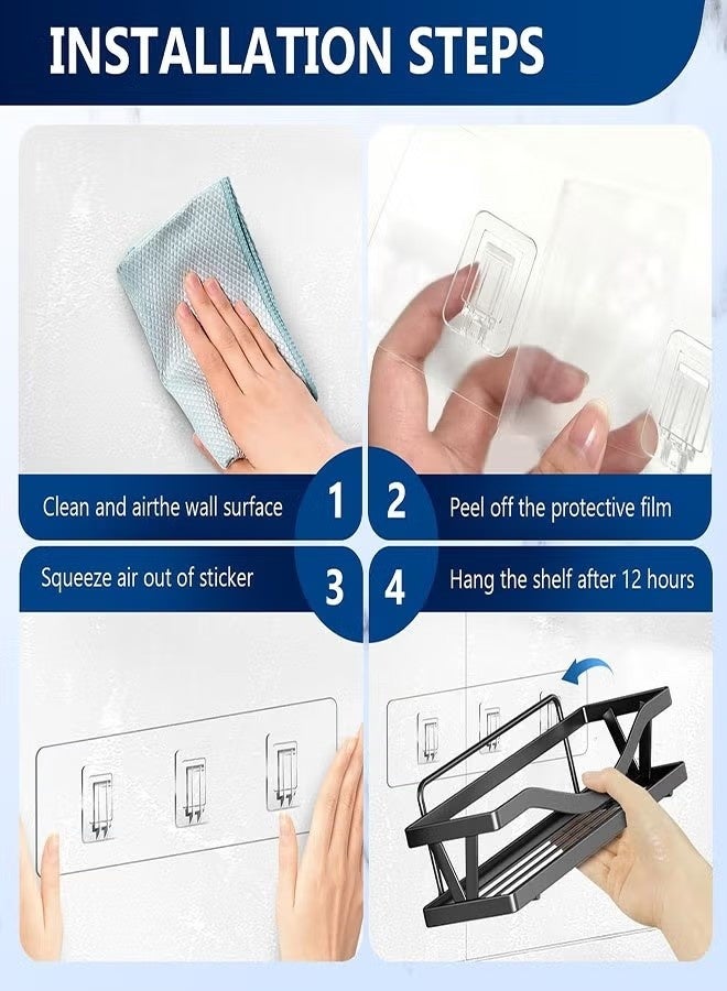 Shower Caddy Adhesive Replacement, 10pcs Adhesive Shower Caddy Shelf Adhesive, Strong Adhesive Hooks, No Drilling Shower Shelves for Corner Shelf Basket, Bathroom Storage Shelves, Kitchen Racks and Soap Holder - Image 4