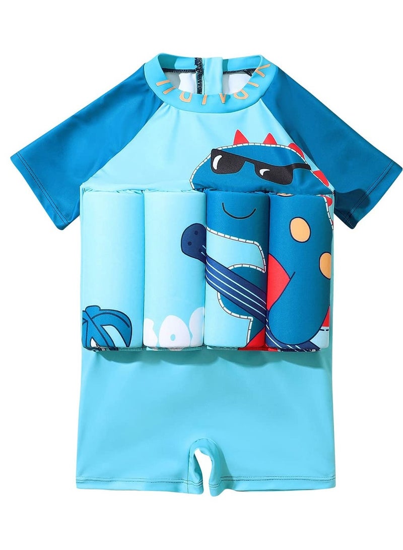 SYOSI Kids Baby One-Piece Floatation Swimsuit Float Suit with Adjustable Buoyancy Bathing Suit Cartoon Short Sleeve Swimwear Jumpsuit(3-4 Years, Blue Cartoon Dragon) - Image 1