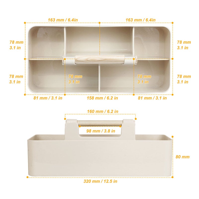 ChengFu Baby Shower Caddy Plastic Nursery Portable Storage Organizer Caddy Tote for Child/Kids, Divided Basket Bin with Wood Handle for Bathroom, Dorm Room, Holds Hand Soap, Bottles, Spoons (Beige) - Image 2