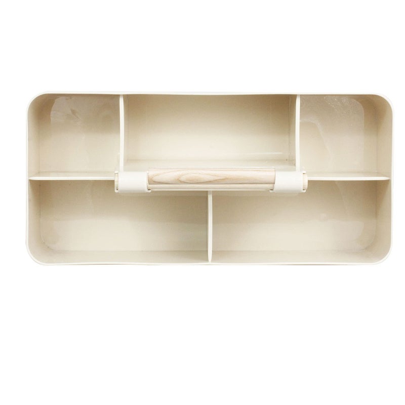 ChengFu Baby Shower Caddy Plastic Nursery Portable Storage Organizer Caddy Tote for Child/Kids, Divided Basket Bin with Wood Handle for Bathroom, Dorm Room, Holds Hand Soap, Bottles, Spoons (Beige) - Image 5