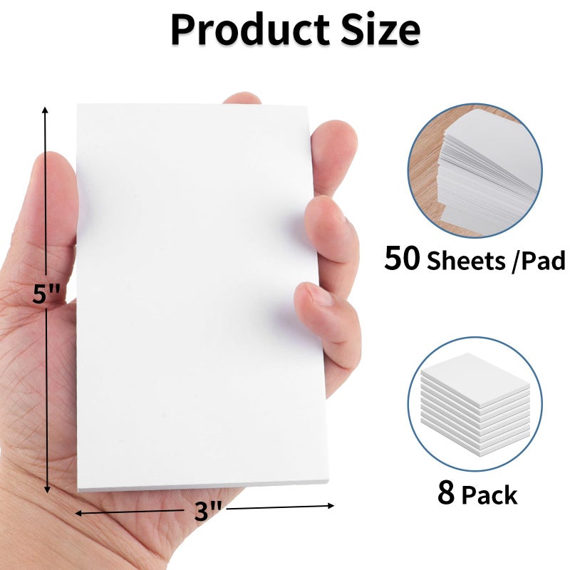 Hoiny Note Pads 3x5 In, 8 Pack Blank Notepad, White Scratch Pads for Writing, 50 Sheets Per Memo Pad for Jotting Down Quick Notes, Pads of Paper for Grocery and Shopping Lists, Small Server Notebook - Image 2