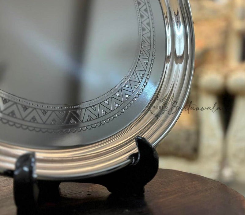 PURI Bartanwala - Stainless Steel Service Tray - Egyptian Design - Glossy Finish - Image 3