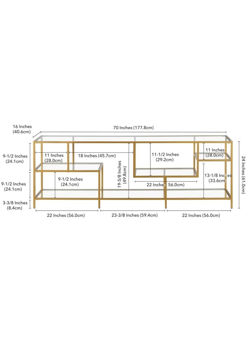 TOMSUN Gold Metal Frame and Glass TV Stand | Pre Assembled 177.8 x 40.6 x 61 cm | Sleek Entertainment Center | Stylish & Multifunctional TV Unit with Multiple Tiered Shelves - pzsku/Z53E4363498C4492B269FZ/45/_/1723893637/7d9a3b80-c805-42fa-bc4b-94835247756b