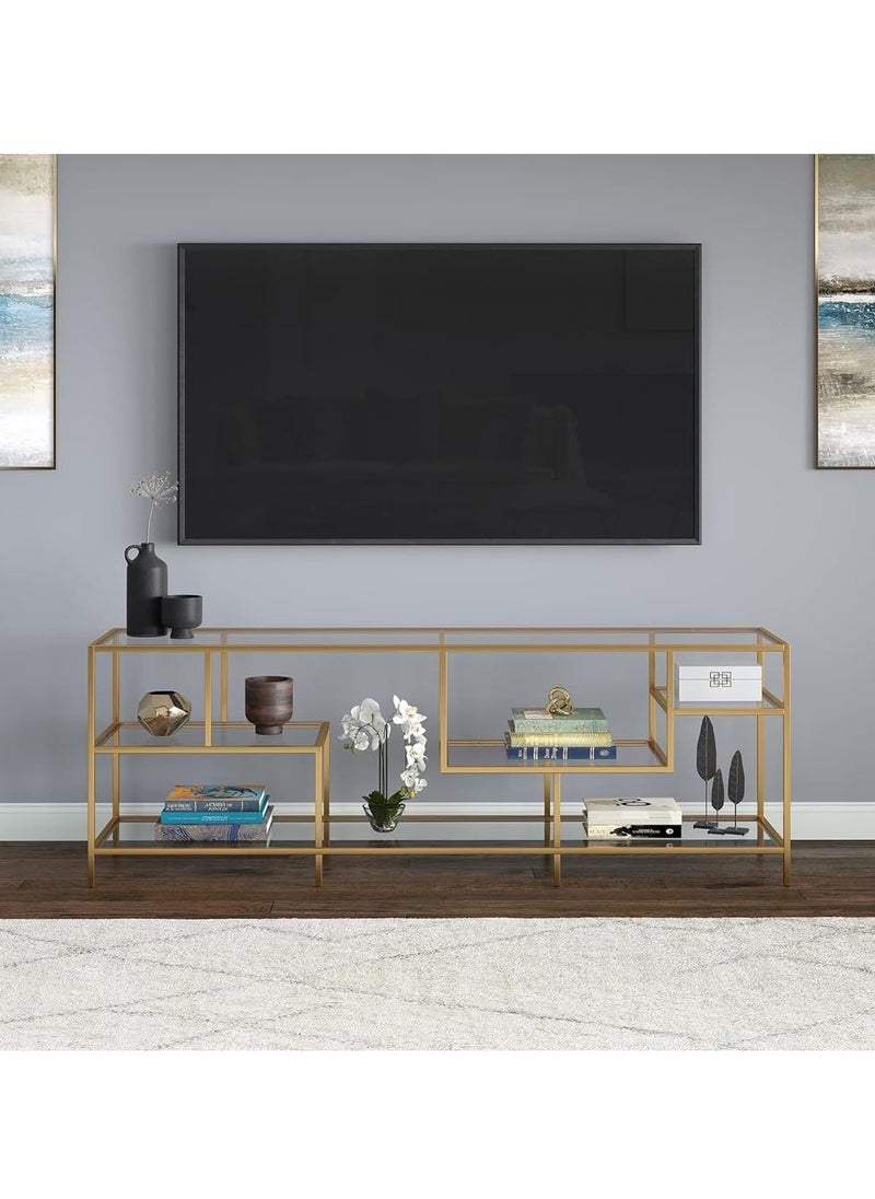 TOMSUN Gold Metal Frame and Glass TV Stand | Pre Assembled 177.8 x 40.6 x 61 cm | Sleek Entertainment Center | Stylish & Multifunctional TV Unit with Multiple Tiered Shelves - pzsku/Z53E4363498C4492B269FZ/45/_/1723893667/94398862-196a-4f00-b42e-c72035eaadd3