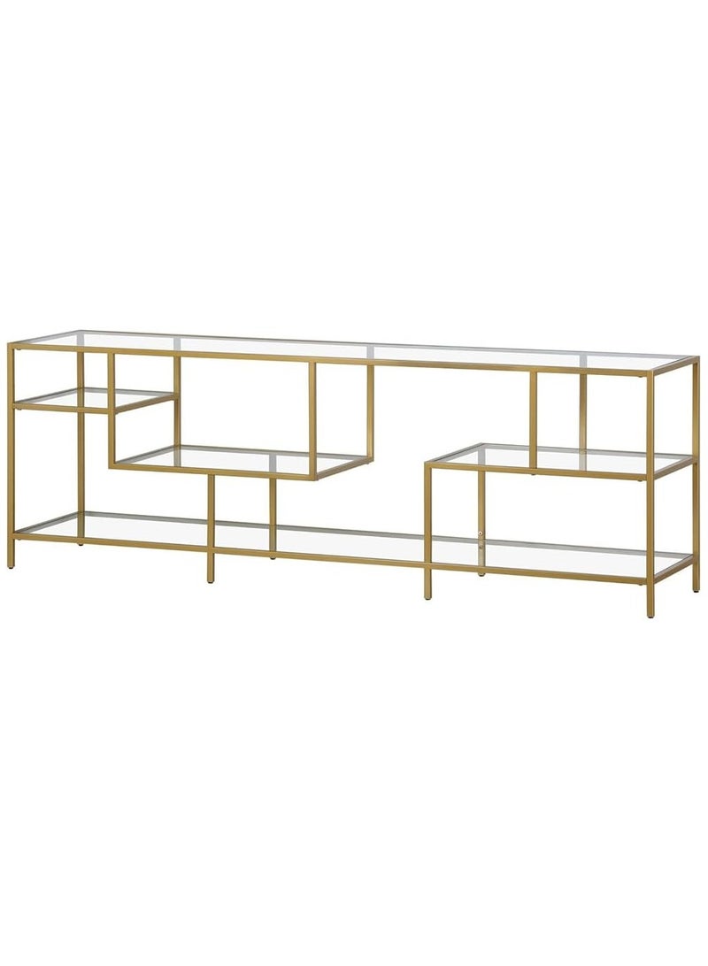 HOME TASTE TOMSUN Gold Metal Frame and Glass TV Stand | Pre Assembled 177.8 x 40.6 x 61 cm | Sleek Entertainment Center | Stylish & Multifunctional TV Unit with Multiple Tiered Shelves - Image 5