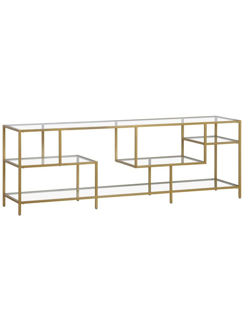 TOMSUN Gold Metal Frame and Glass TV Stand | Pre Assembled 177.8 x 40.6 x 61 cm | Sleek Entertainment Center | Stylish & Multifunctional TV Unit with Multiple Tiered Shelves - pzsku/Z53E4363498C4492B269FZ/45/_/1723893708/9e333c10-3d2b-44d0-9d67-781ba8362b8f