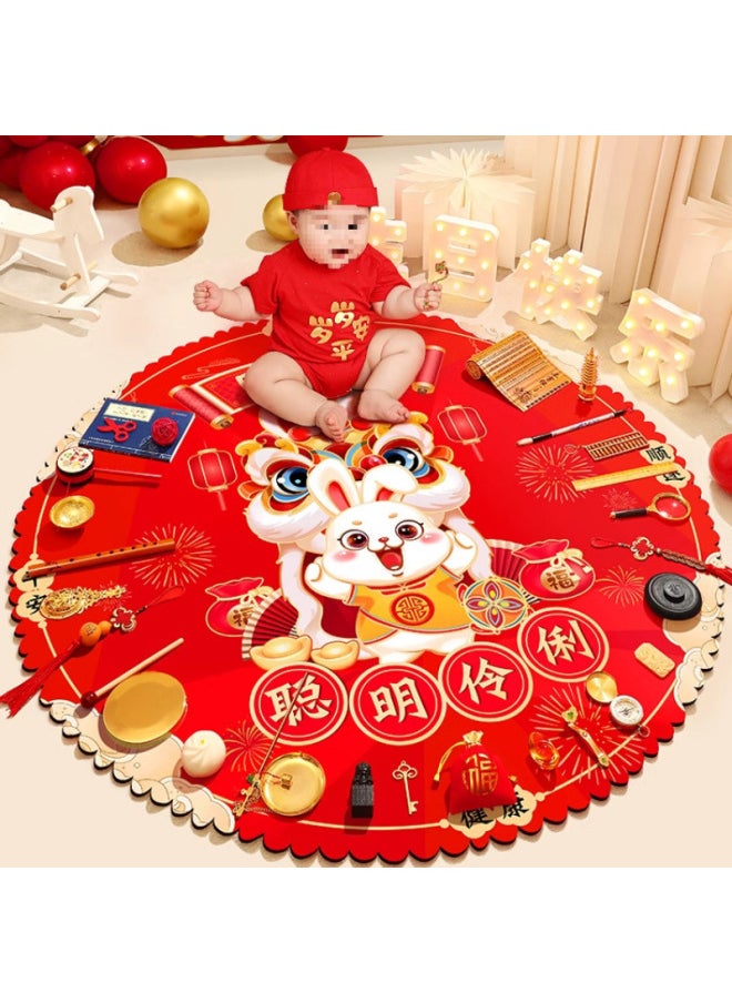 One-year-old Suit Boy And Girl Lottery Background Decoration Decorative Props Round Carpet-Color:[free Wine-sealed Stickers] Smart Rabbit Carpet + 26 Pieces  - Image 3