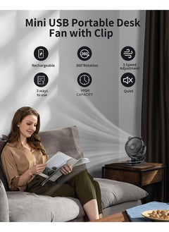 Bebiland Portable Clip on Fan, Small Desk Fan Battery Operated, 360° Rotation, Bear Design, 3 Speed, Mini Table Fan USB Rechargeable, Personal Cooling Baby Stroller Fan for Home Office Outdoor Travel (Black)  - Image 2