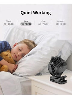 Bebiland Portable Clip on Fan, Small Desk Fan Battery Operated, 360° Rotation, Bear Design, 3 Speed, Mini Table Fan USB Rechargeable, Personal Cooling Baby Stroller Fan for Home Office Outdoor Travel (Black)  - Image 5