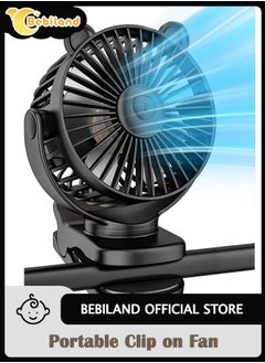 Bebiland Portable Clip on Fan, Small Desk Fan Battery Operated, 360° Rotation, Bear Design, 3 Speed, Mini Table Fan USB Rechargeable, Personal Cooling Baby Stroller Fan for Home Office Outdoor Travel (Black)  - Image 1