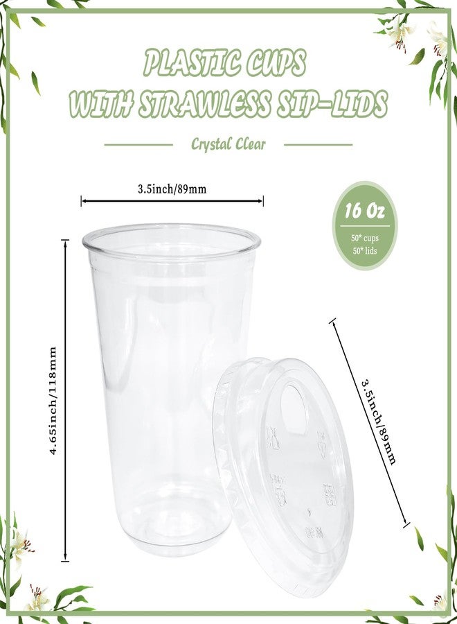 Thrseely 50 Sets Clear Plastic Coffee Cups with Sip Lids, Disposable PET Cups for Iced Coffee, Smoothie, Cold Beverage, Plastic Crystal for Shops and Party Catering (Clear, 16 oz) - Image 2