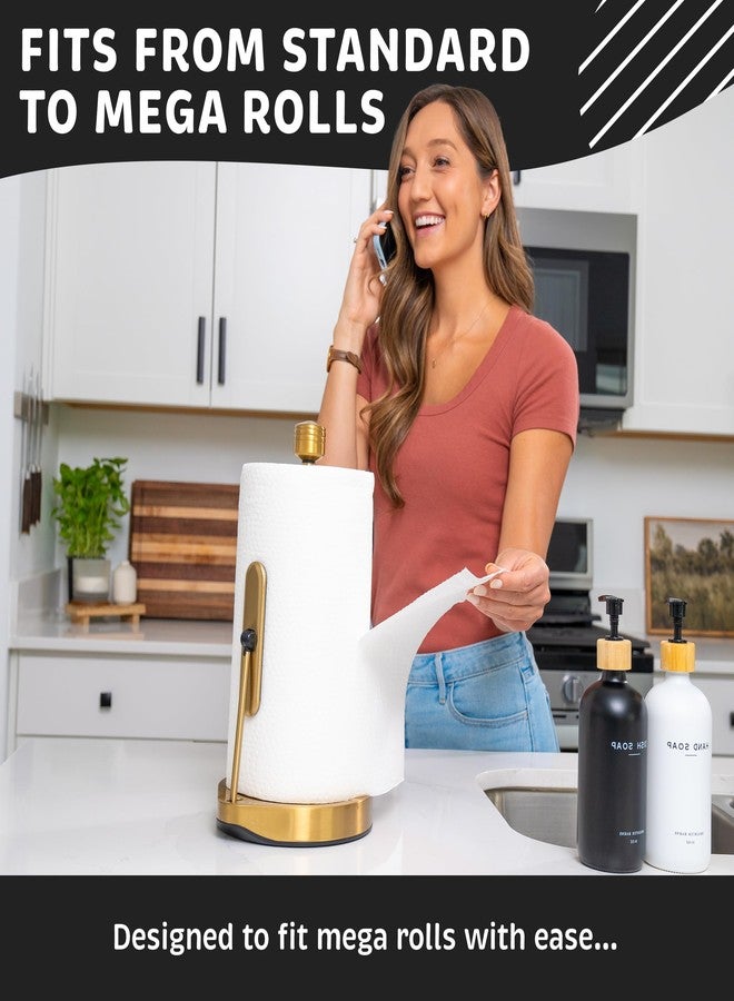 Dear Household حامل مناشف ورقية بذراع شد من الفولاذ المقاوم للصدأ - سهل الاستخدام بيد واحدة - يتميز موزع المناشف الورقية المتين هذا، المصمم لوضعه على سطح الطاولة، بأكواب شفط ويتسع لجميع لفائف المناشف الورقية (ذهبي). - Image 4
