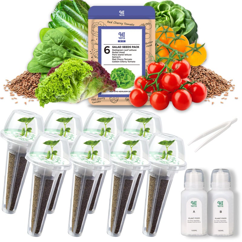 HiHOYA Salad Greens Seed Pod Kit With Lettuce And Tomato  Red And Green Leaf  Butter Head  Spinach For Hydroponic Pods  Grow Anything For Hydroponics Growing System Kit  Plant Food And Growing Guide 8-Pod - Image 1