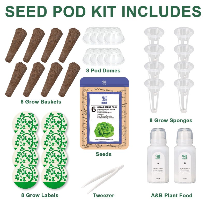 HiHOYA Salad Greens Seed Pod Kit With Lettuce And Tomato  Red And Green Leaf  Butter Head  Spinach For Hydroponic Pods  Grow Anything For Hydroponics Growing System Kit  Plant Food And Growing Guide 8-Pod - Image 3
