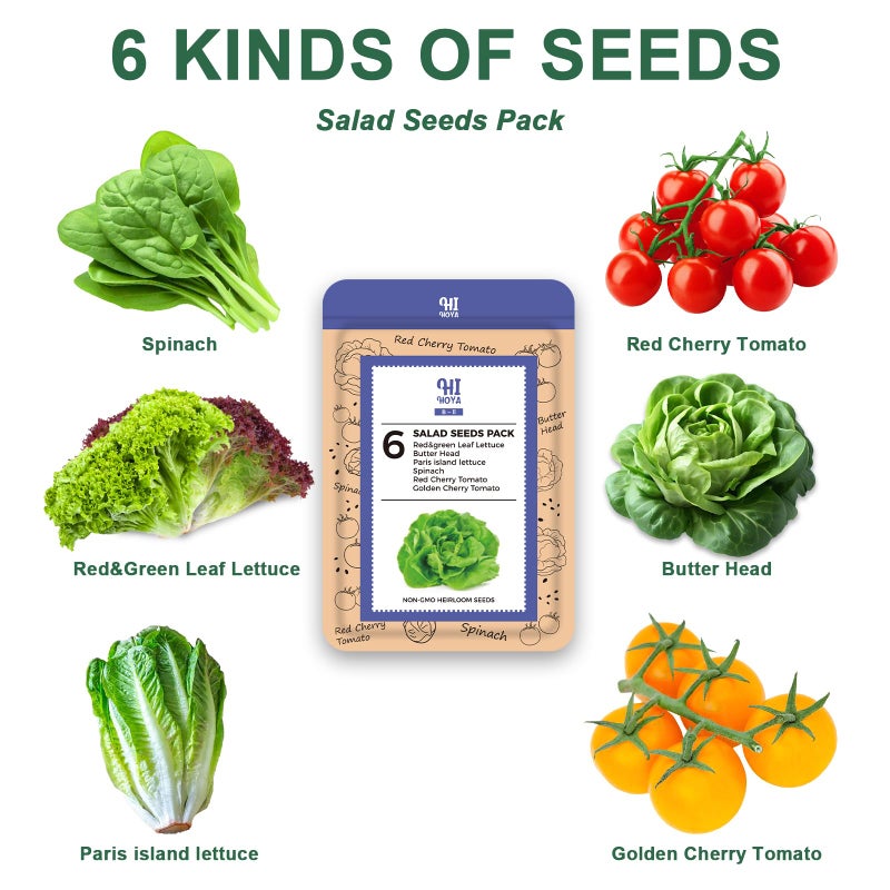 HiHOYA Salad Greens Seed Pod Kit With Lettuce And Tomato  Red And Green Leaf  Butter Head  Spinach For Hydroponic Pods  Grow Anything For Hydroponics Growing System Kit  Plant Food And Growing Guide 8-Pod - Image 2