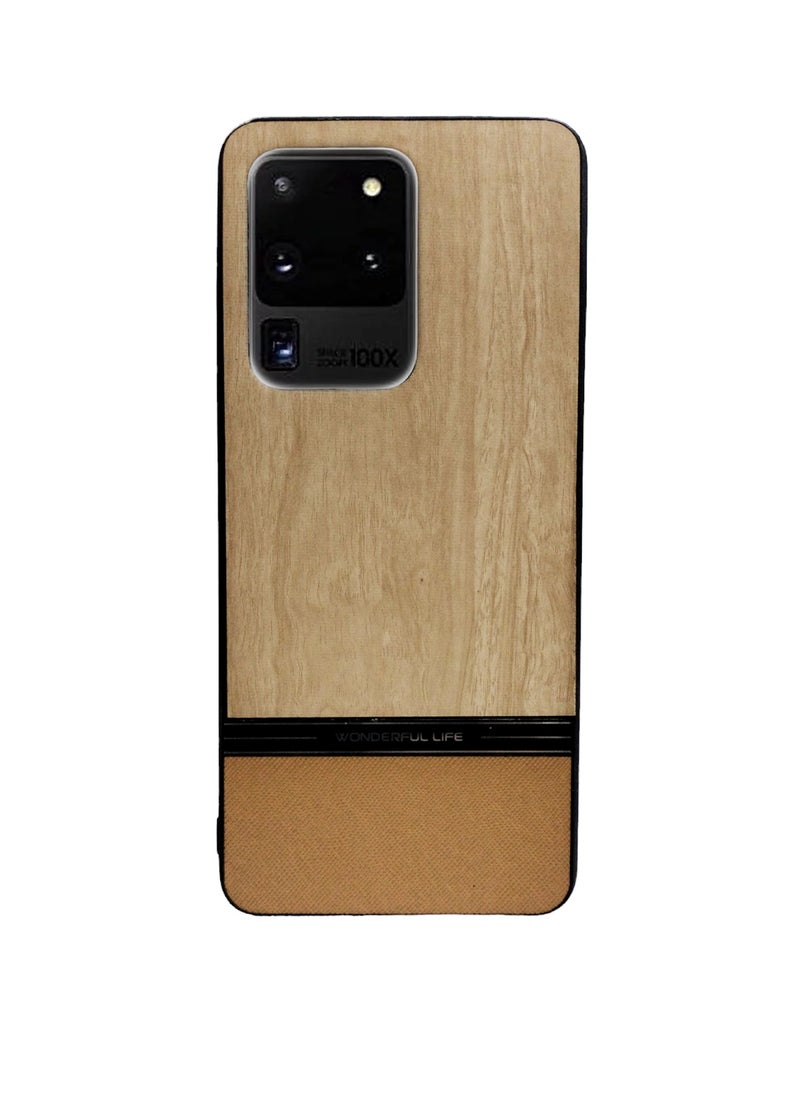 Generic Luxury TPU Grain Leather Phone Case Cover for Samsung Galaxy S20 Ultra (Beige) 