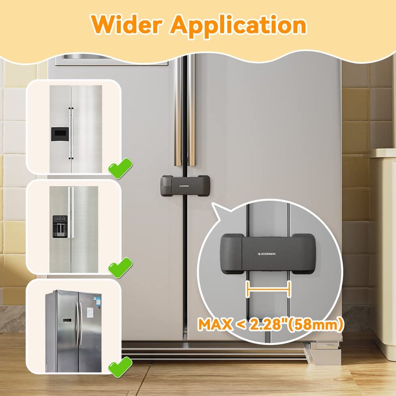 Eudemon Updated French Fridge Lock French Door Refrigerator/Freezer Lock Apply to Max 2.28"(58mm) Two Door Gap Distance,Cabinet Cupboard Lock for Kids & Babies,Easy to Install(1 Pack,Black) - Image 4