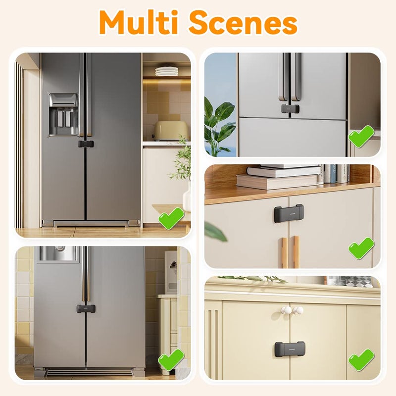 Eudemon Updated French Fridge Lock French Door Refrigerator/Freezer Lock Apply to Max 2.28"(58mm) Two Door Gap Distance,Cabinet Cupboard Lock for Kids & Babies,Easy to Install(1 Pack,Black) - Image 3