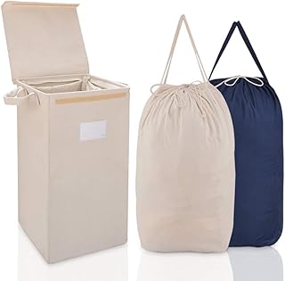 MCleanPin MCleanPin Laundry Hamper with Lid and 2 Removable Liners, Collapsible Dirty Clothes Hamper with 2 Handles, Foldable  - Image 1