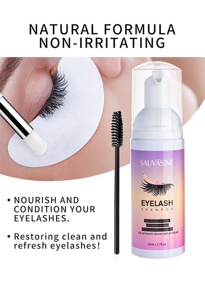 SAUVASINE - Eye Lash Shampoo 50ML - Remove Makeup Residue And Mascara - Gentle Deep Cleansing And No Irritating Or Burning For Eyelash Extension Foam - Perfect For Salon Use And Home Care - Image 1