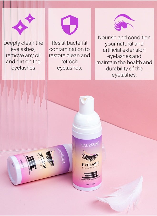 SAUVASINE - Eye Lash Shampoo 50ML - Remove Makeup Residue And Mascara - Gentle Deep Cleansing And No Irritating Or Burning For Eyelash Extension Foam - Perfect For Salon Use And Home Care - Image 1